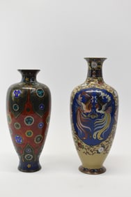 Two Asian Cloisonne Floral Decorated Vases