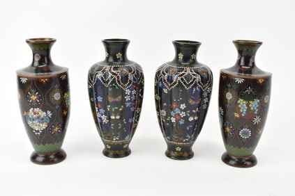 Two Pairs of Asian Cloisonne Floral Decorated Vases