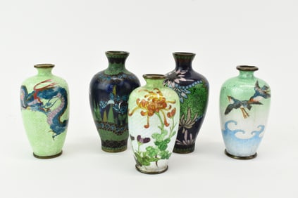 Group of Five Assorted Asian Cloisonne Vases