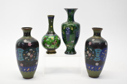 Pair of Asian Cloisonne Floral Decorated Vases
