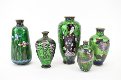 Group of Five Asian Cloisonne Diminutive Vases