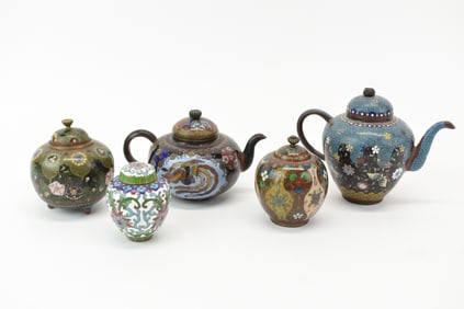 Two Asian Cloisonne Diminutive Tea Pots