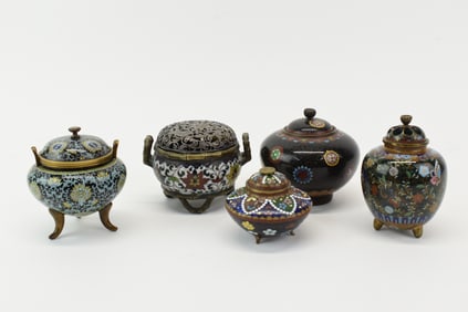 Asian Cloisonne Covered Bronze Incense Censor