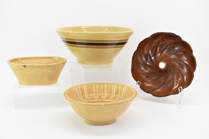 Three Pieces of Antique Yellow Ware Pottery