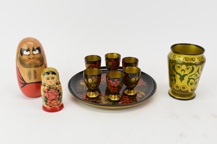 Vintage Russian Lacquer Drink Set