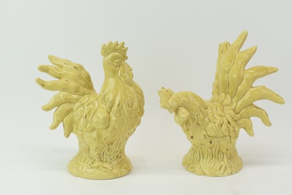 Pair of Ceramic Yellow Glazed Roosters