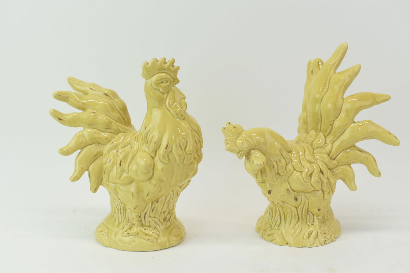 Pair of Ceramic Yellow Glazed Roosters (1 of 20)