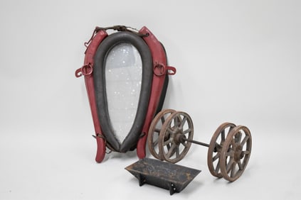 Vintage Leather and Wood Horse Collar Mirror