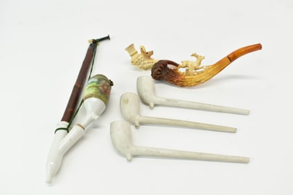 Two Carved Meerschaum Smoking Pipes