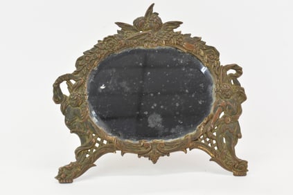 Vintage Brass Art Nouveau Table Top Mirror