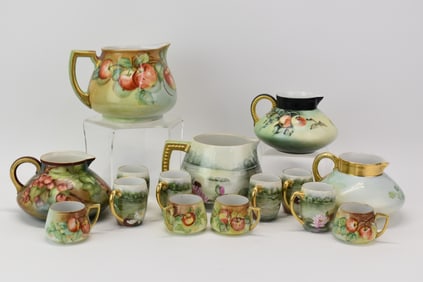 Two Antique Sets of Lemonade Cider Pitchers and Cups