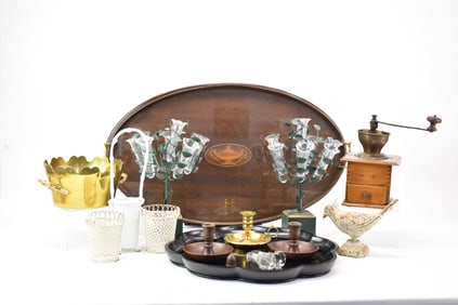 Mahogany Central Urn Inlaid Serving Tray