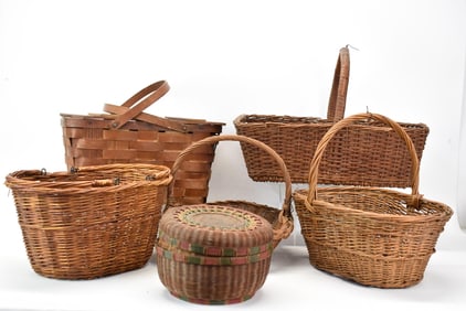Group of Five Assorted Handled Baskets
