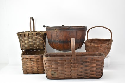 Group of Four Assorted Splint Handled Baskets