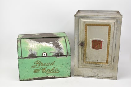 Antique Green Painted Bread and Cake Storage Tin