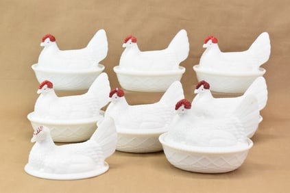 Vintage Group of Seven Westmoreland Hens on Nest