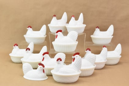 Vintage Group of Nine Westmoreland Split Tail Hens