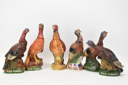 Vintage Group of Six Assorted Wild Turkey Liquor Bottles