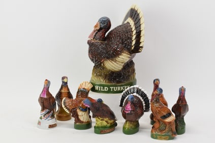 Vintage Group of Nine Assorted Wild Turkey Liquor Bottles