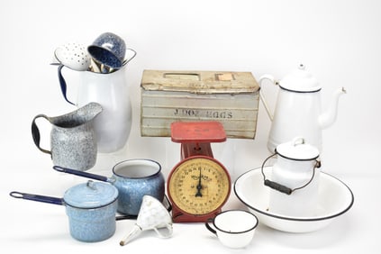 Vintage Group of Assorted Enamel Cookware