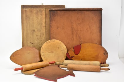 Group of Assorted Rolling Pins and Cutting Boards