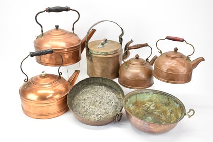 Group of Five Assorted Copper Kettles