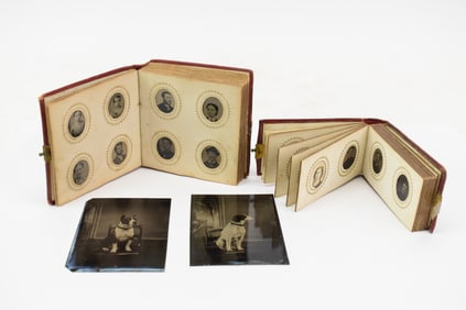 Two Red Leather Miniature Victorian Tin Type Albums