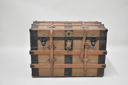 Antique Leather Strapped Traveling Trunk