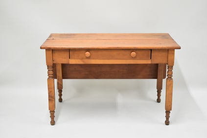 Antique Pine Drop Leaf Table with Single Drawer