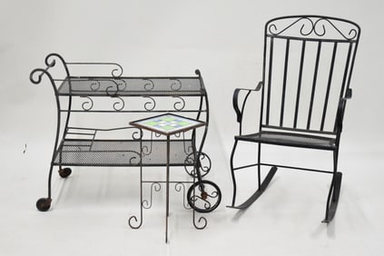 Three Black Iron Patio Furniture Pieces