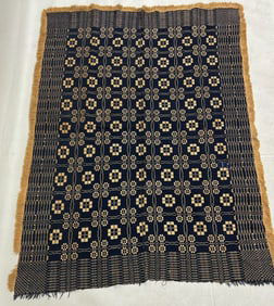 Antique Blue And White Jacquard Coverlet