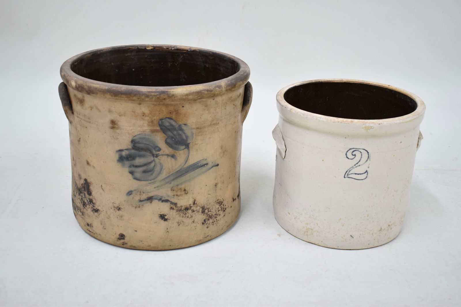 Antique Blue Flower Decorated Stoneware Crock (1 of 11)