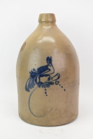 Antique Blue Bird Decorated 3 Gallon Stoneware Jug
