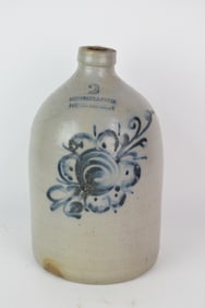 Antique Blue Floral Decorated 2 Gallon Stoneware Jug