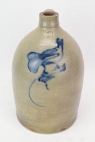 Antique Blue Bird Decorated 2 Gallon Stoneware Jug