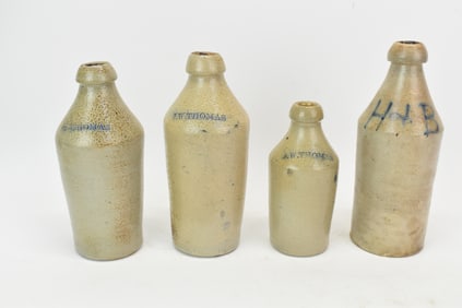 Three Antique J W Thomas Stoneware Bottles