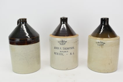 Three Brown Glazed Stoneware Jugs