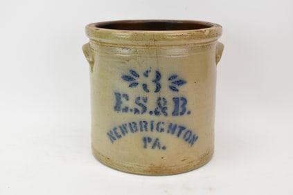 Antique E.S.& B. New Brighton Pa 3 Gallon Stoneware Crock
