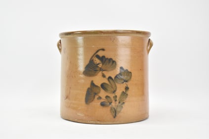 Antique Blue Floral Decorated Pa 5 Gallon Stoneware Crock