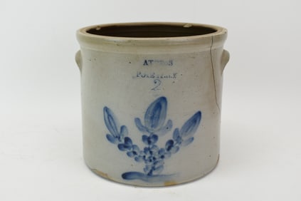 Antique Athens Potery New York Floral Decorated Crock