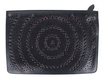 Alaia Black Laser Cut and Grommeted Clutch Bag