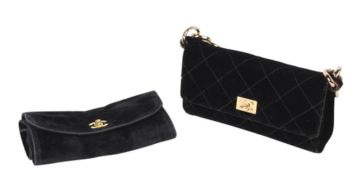 Chanel Black Quilted Velour Mini Flap Bag