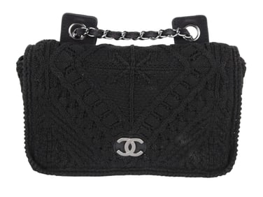 Chanel Vintage CC Full Flap Bag Woven Crochet Medium