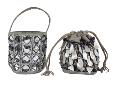 Prada Bucket Clutch with Beaded and Mirrored Squares