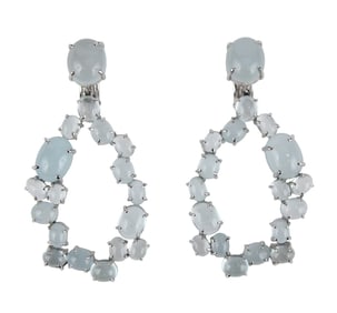 Modern 18K White Gold Statement Moonstone Earrings