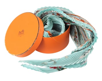 Hermes "Neige d'Antan" Pleated Silk Scarf
