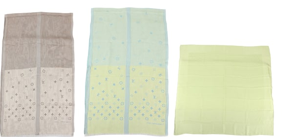 Three Louis Vuitton Monogram Silk Scarves