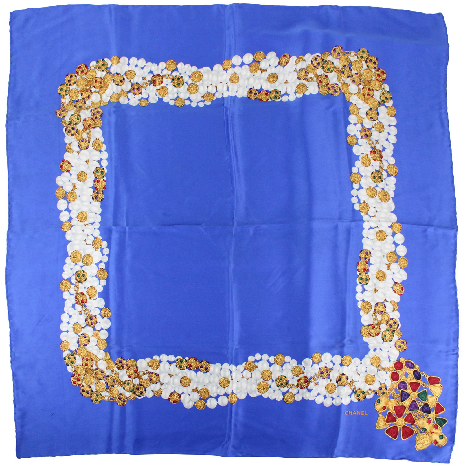 Chanel Pearl Necklace Motif Silk Scarf (1 of 7)