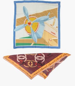 Chanel Airplane Motif Silk Scarf