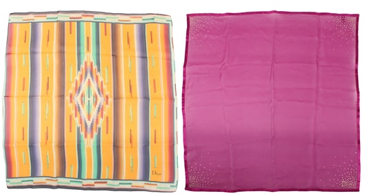 Two Christian Dior Small Silk Scarves